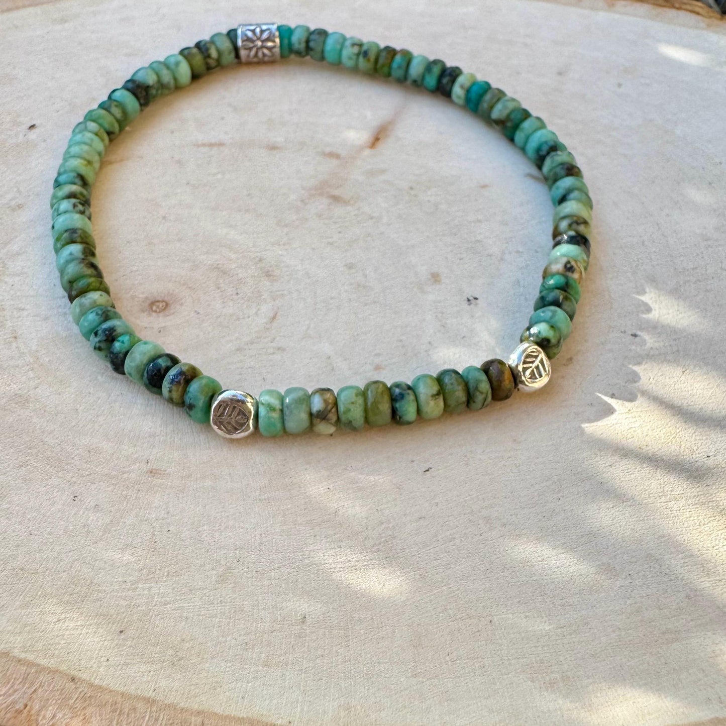 African Turquoise Jasper Bracelet • 4mm Rondelles • Sterling Silver Stretch