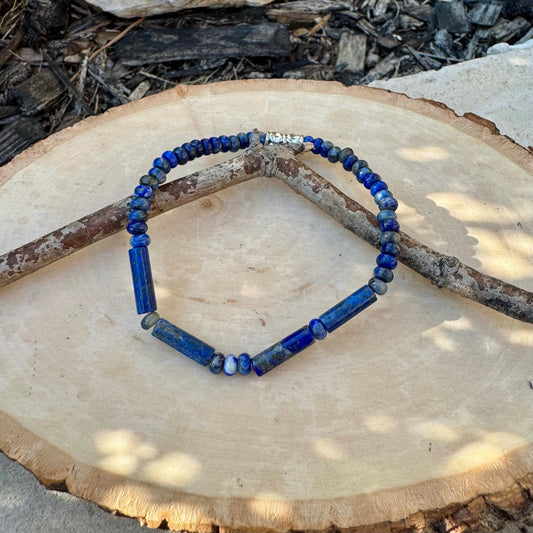 Natural Gemstone Blue Lapis Lazuli Bracelet - Stretch Design