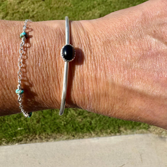 Onyx Bezel Cuff Bracelet - Handcrafted Adjustable Sterling Silver Jewelry
