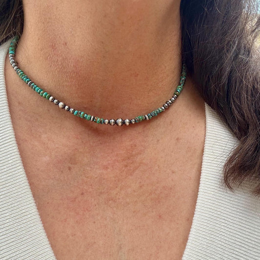 Navajo Pearl Turquoise Necklace, Sterling Silver Gemstone Southwestern Style Necklace