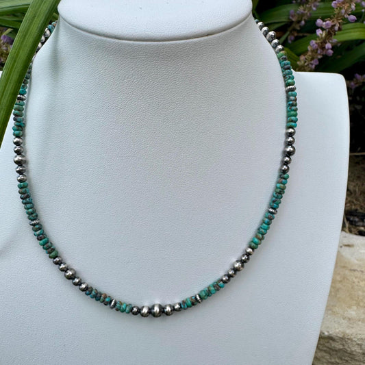 Navajo Pearl Turquoise Necklace, Sterling Silver Gemstone Southwestern Style Necklace