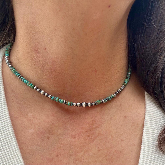 Navajo Pearl Turquoise Necklace, Sterling Silver Gemstone Southwestern Style Necklace