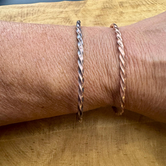 Handmade Copper Twisted Wire Cuff Bracelet - Artisan Unique Design, Oxidized or Shiny Finish