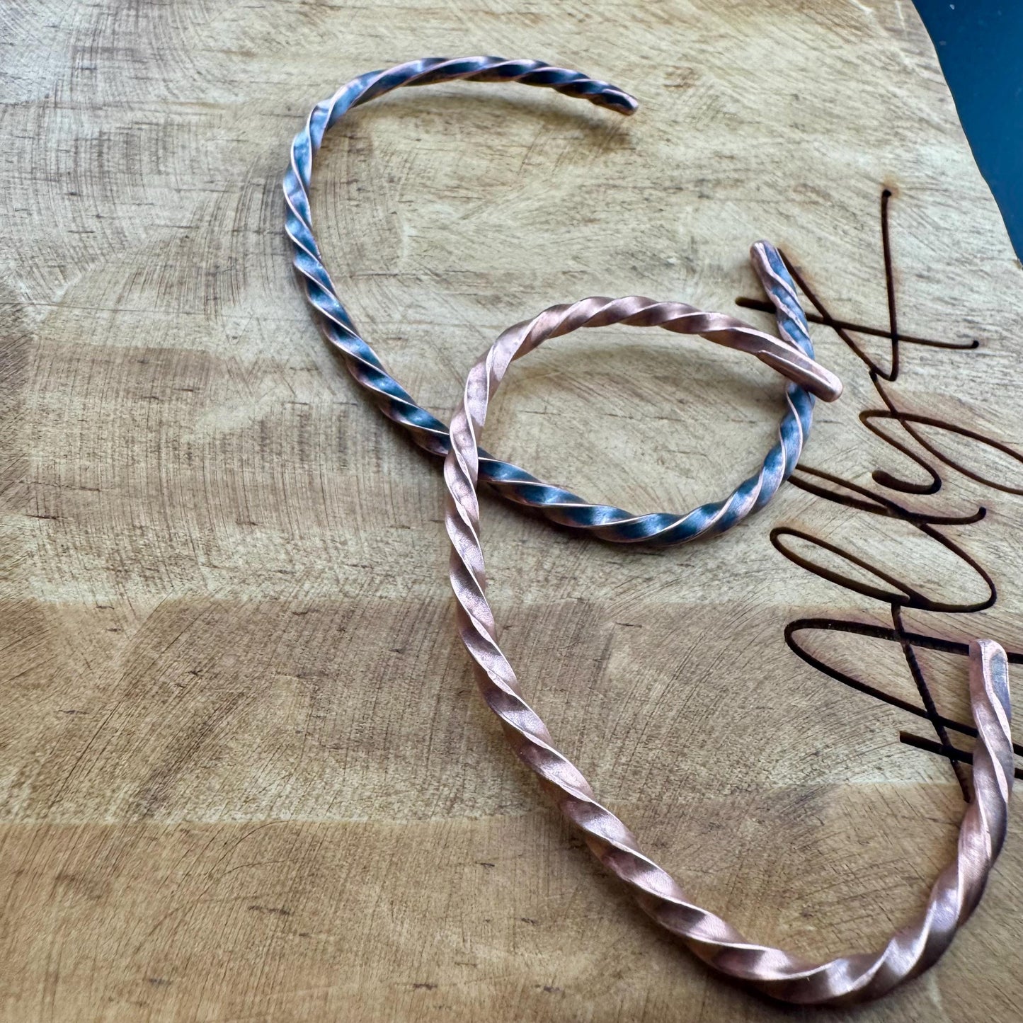 Handmade Copper Twisted Wire Cuff Bracelet - Artisan Unique Design, Oxidized or Shiny Finish