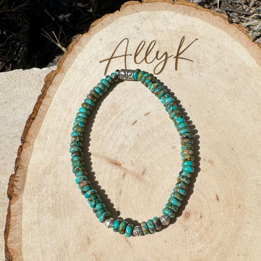 Turquoise Beaded Stretch Bracelet | Sterling Silver Gemstone Jewelry