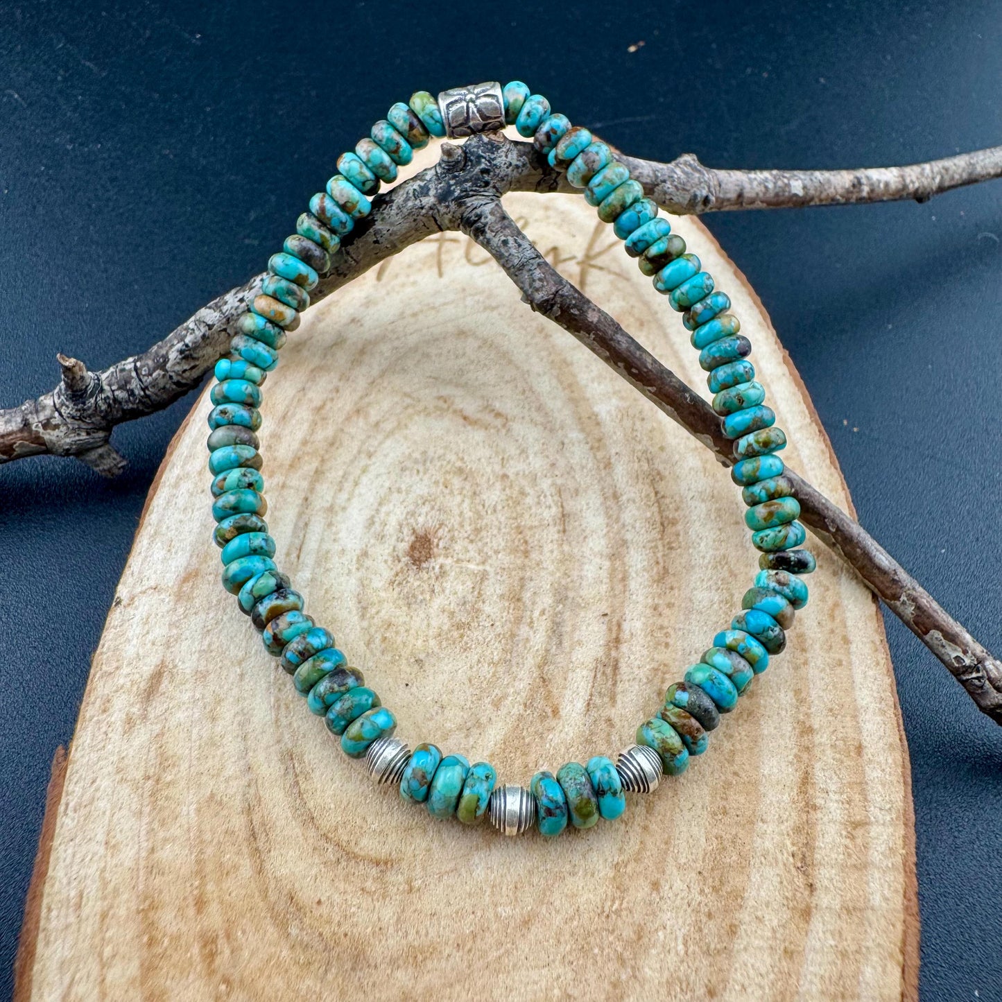 Turquoise Beaded Stretch Bracelet | Sterling Silver Gemstone Jewelry