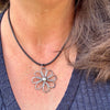 Handmade Sterling Silver Flower Pendant on Genuine Leather Necklace