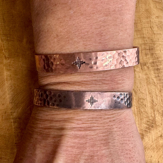 Handcrafted Copper Cuff Bracelet – Southwest Zia Design, Hammered Style, Oxidized or Shiny Finish