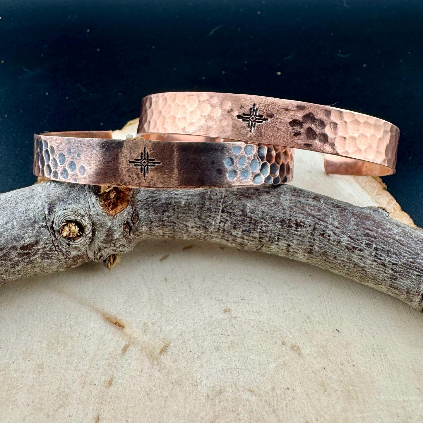 Handcrafted Copper Cuff Bracelet – Southwest Zia Design, Hammered Style, Oxidized or Shiny Finish