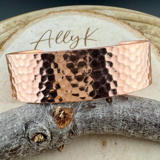 Wide Hammered Copper Cuff Bracelet – Oxidized or Shiny Finish