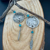 Southwest Sterling Silver Feather Drop Earrings with Turquoise & Buffalo Nickel