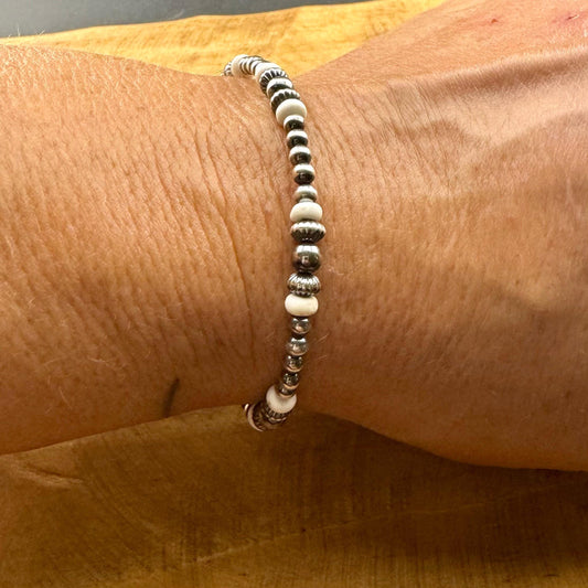 Native American Inspired White Turquoise Stretch Bracelet - Handmade Jewelry