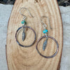 Kingman Turquoise Earrings with Feather Dangle - Copper and Sterling Silver Handcrafted Earrings