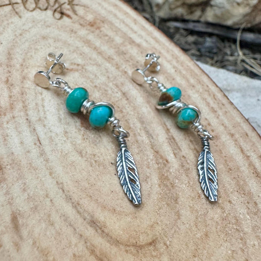 Sterling Silver Kingman Turquoise Post Drop Earrings, Natural Gemstone Jewelry