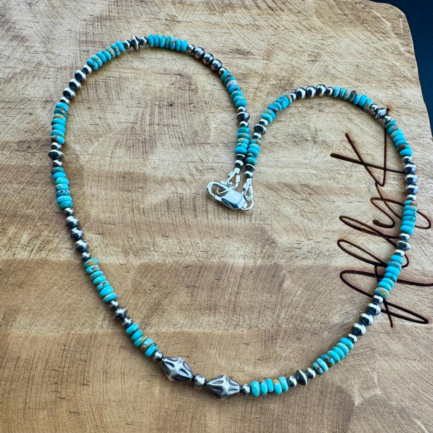Kingman Turquoise Navajo Pearl Choker - Sterling Silver Gemstone Necklace