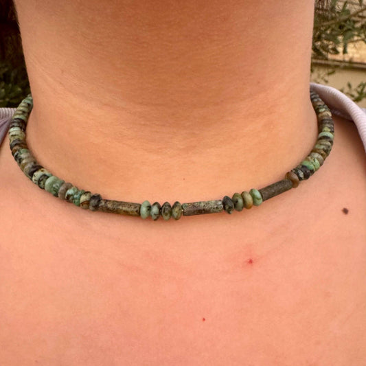 Boho African Turquoise Choker - Stylish Unique Memory Wire Design Necklace