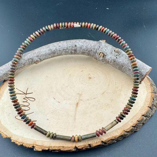 Picasso Red Creek Jasper Choker Necklace - Elegant Memory Wire Design