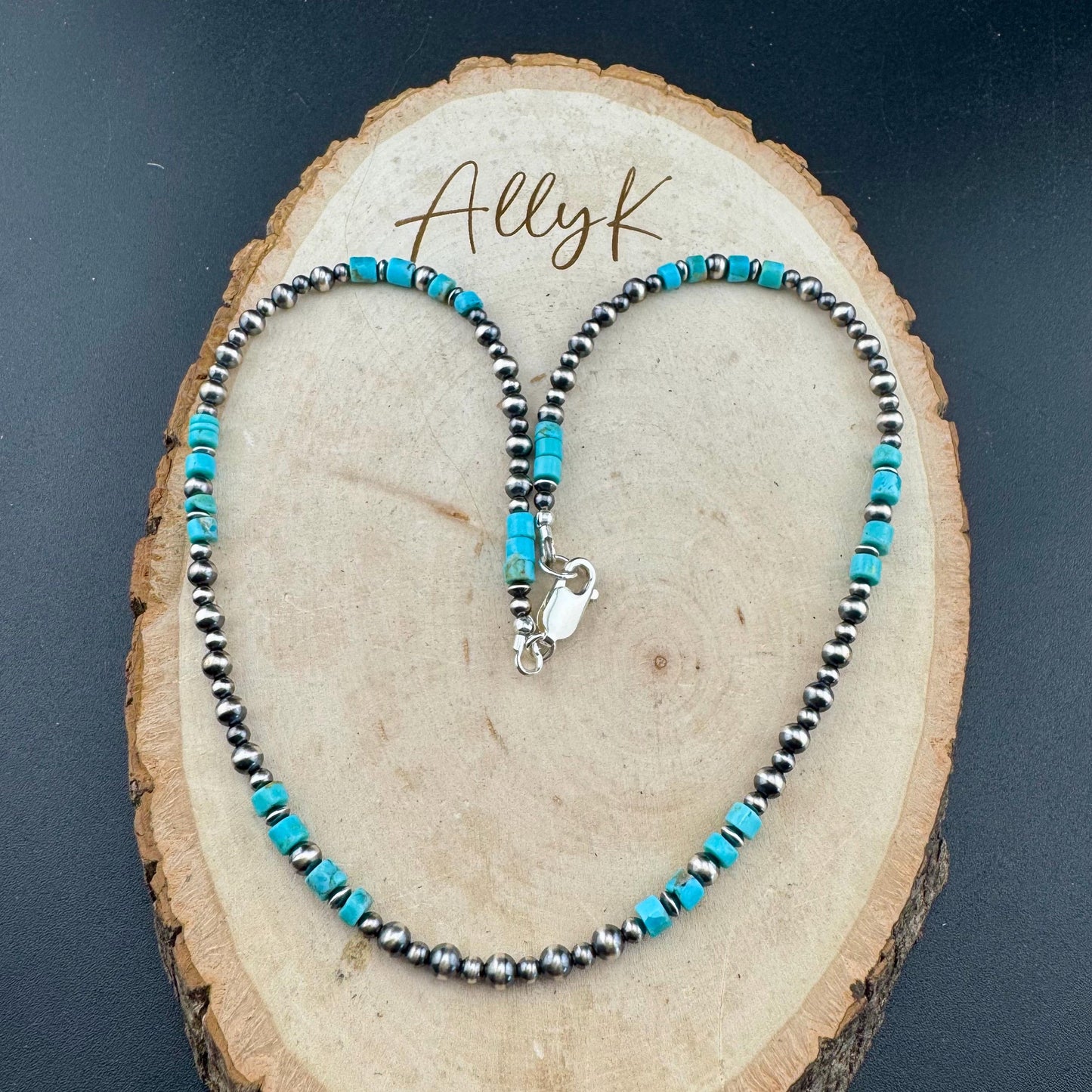 Turquoise Choker Necklace with Kingman & Navajo Pearl in Sterling Silver