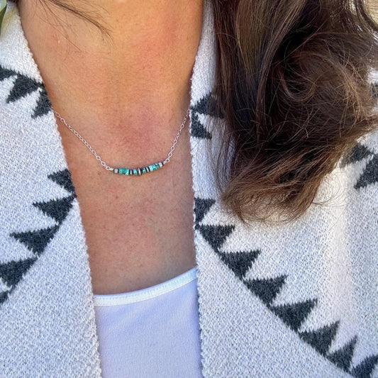 Southwestern Turquoise & Navajo Pearl Bar Necklace – Sterling Silver Pendant