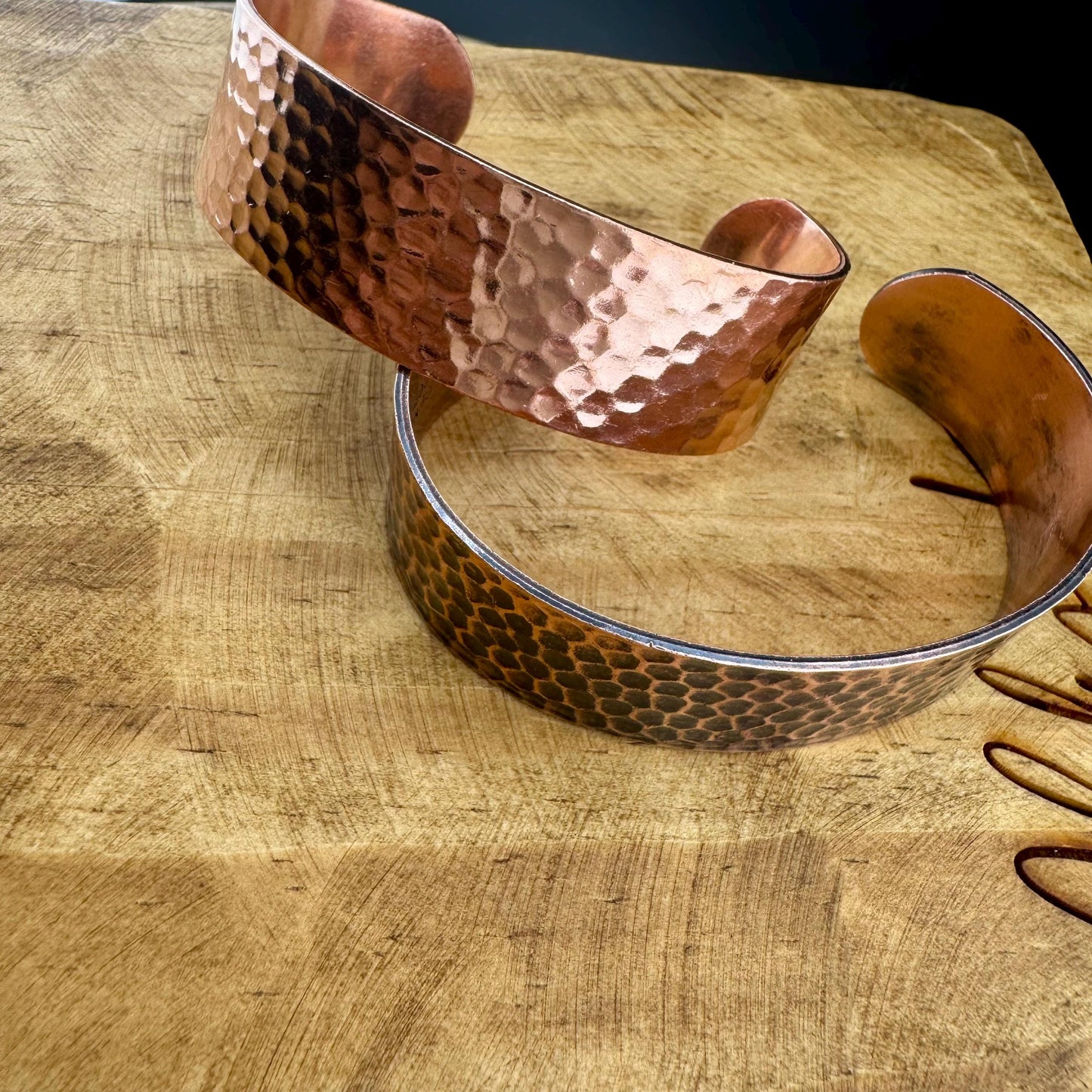 Handcrafted Copper Cuff Bracelet - Artisan Hammered Style with Oxidized or Shiny Finish