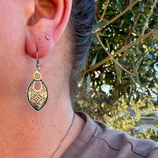 Sterling Silver Tribal Stamped Oval Earrings