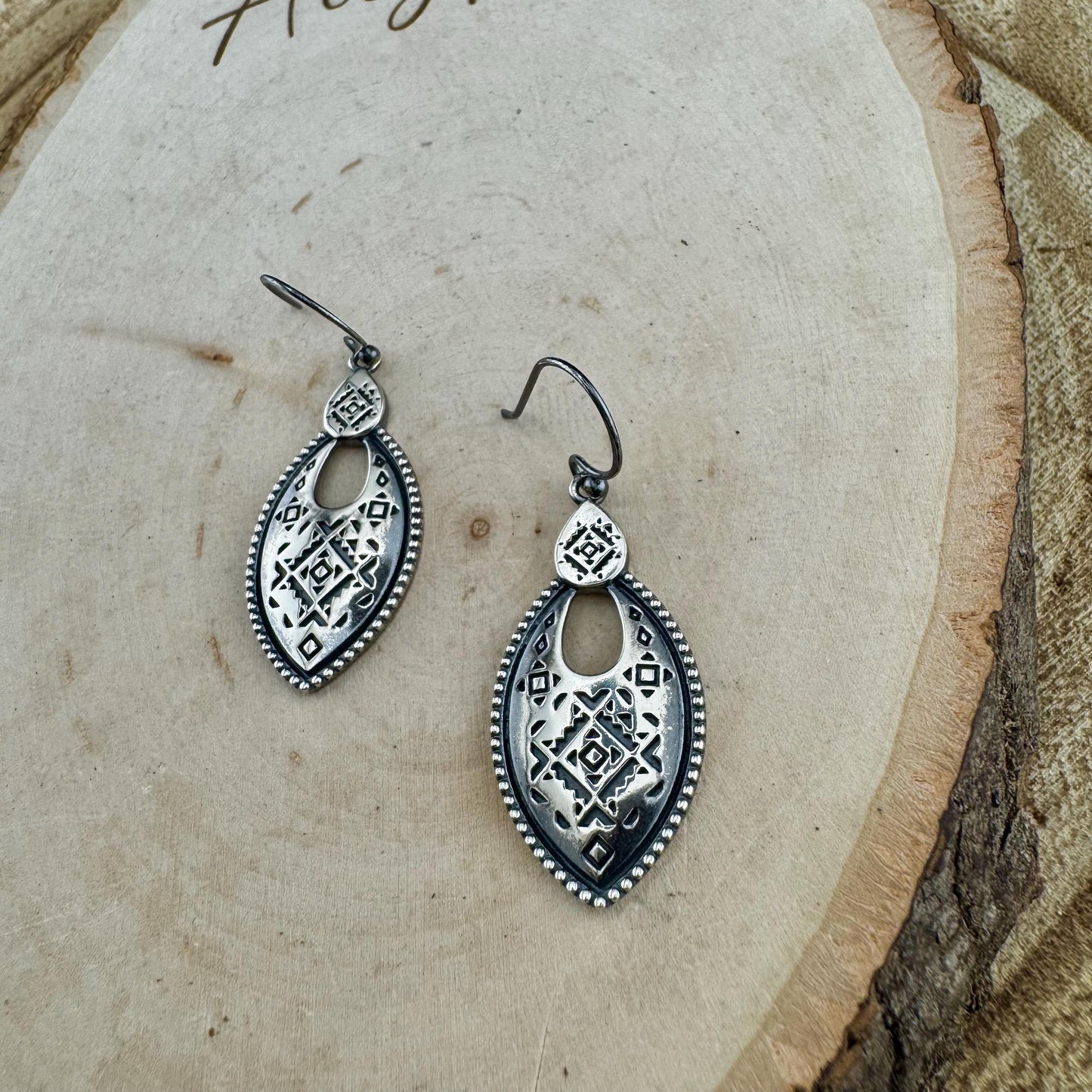 Sterling Silver Tribal Stamped Oval Earrings
