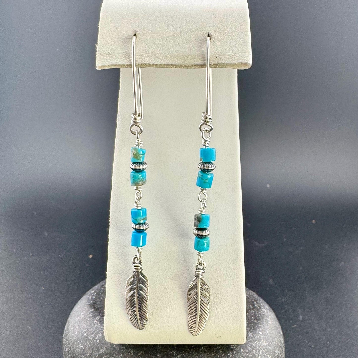Rustic Sterling Silver Dangle Earrings with Kingman Turquoise & Navajo Pearls