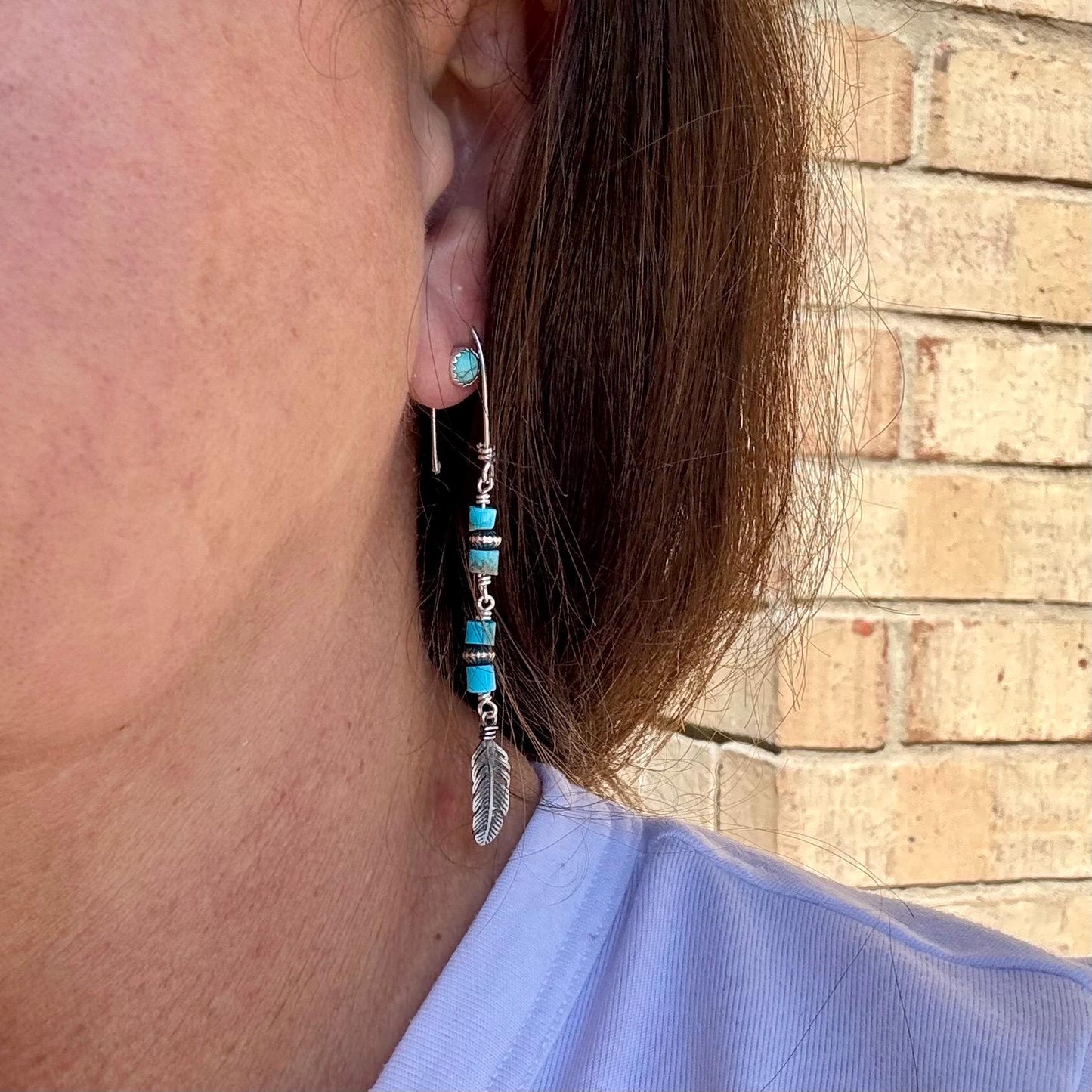 Rustic Sterling Silver Dangle Earrings with Kingman Turquoise & Navajo Pearls