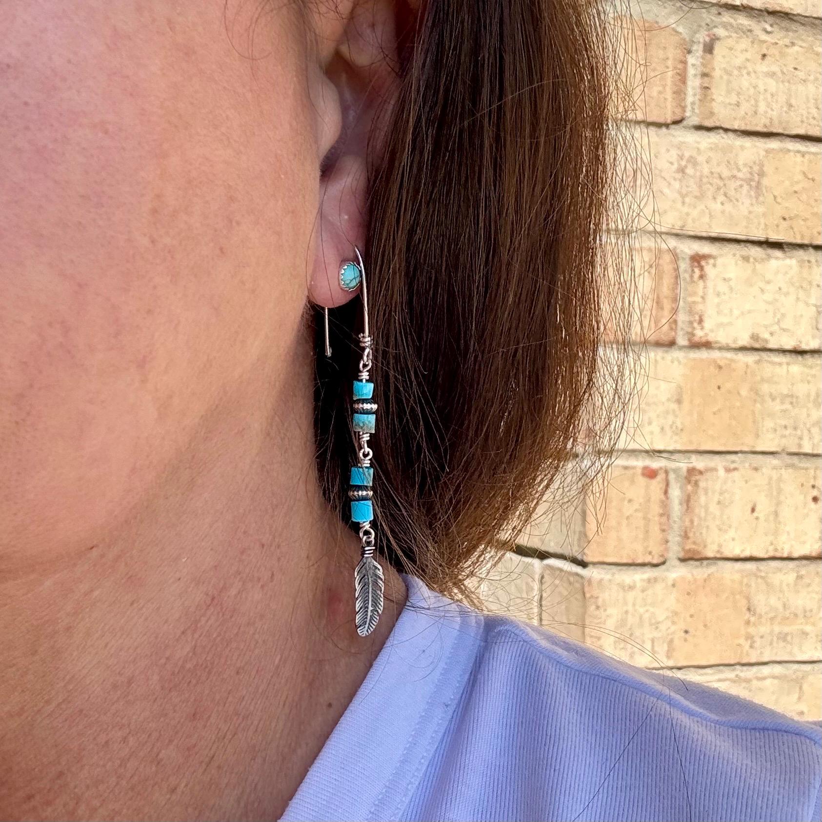 Rustic Sterling Silver Dangle Earrings with Kingman Turquoise & Navajo Pearls