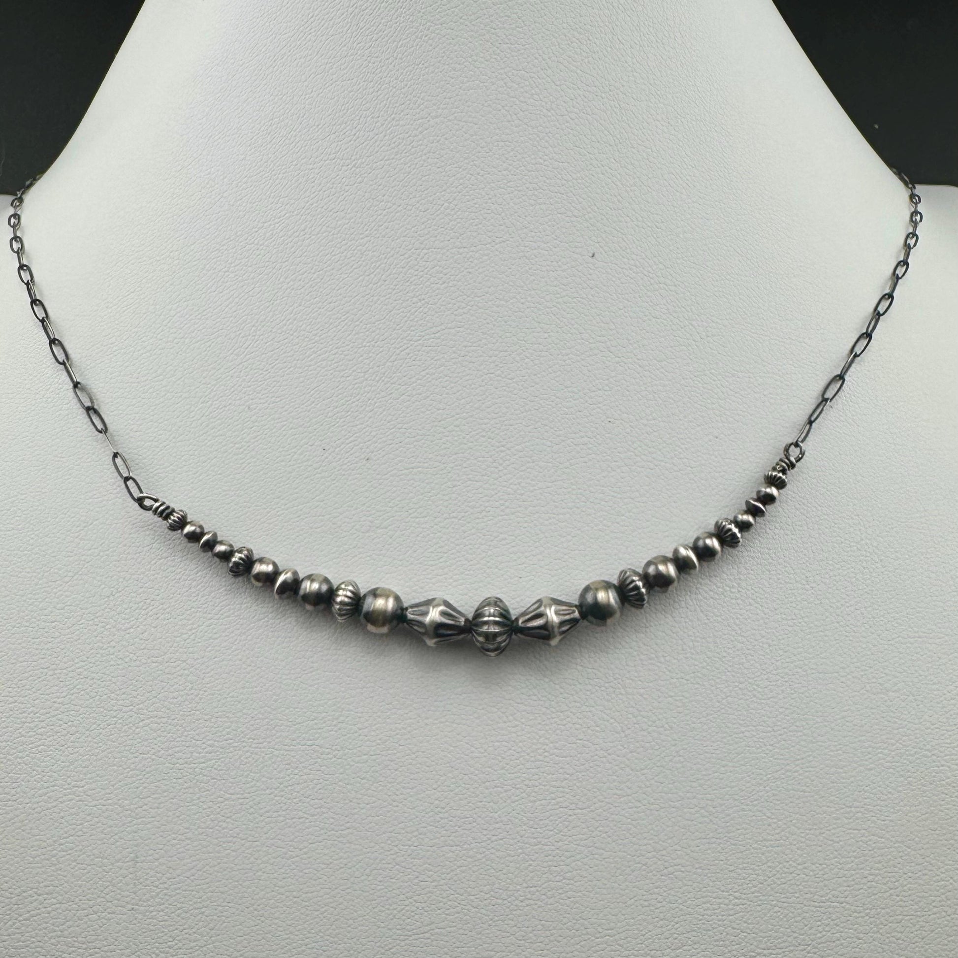 Extended Graduated Bar Horizontal Navajo Pearl Necklace in Sterling Silver - Southwestern Jewelry