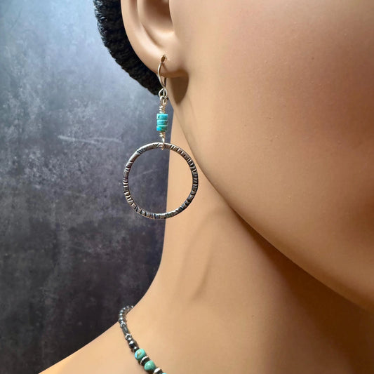 Turquoise Earrings, Sterling Silver Circles, Handmade Turquoise Jewelry