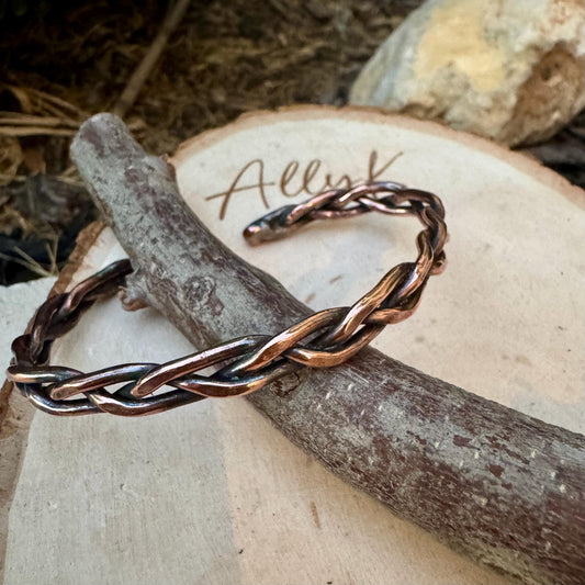 Handcrafted Rustic Copper Braided Cuff Bracelet - Adjustable Copper Jewelry