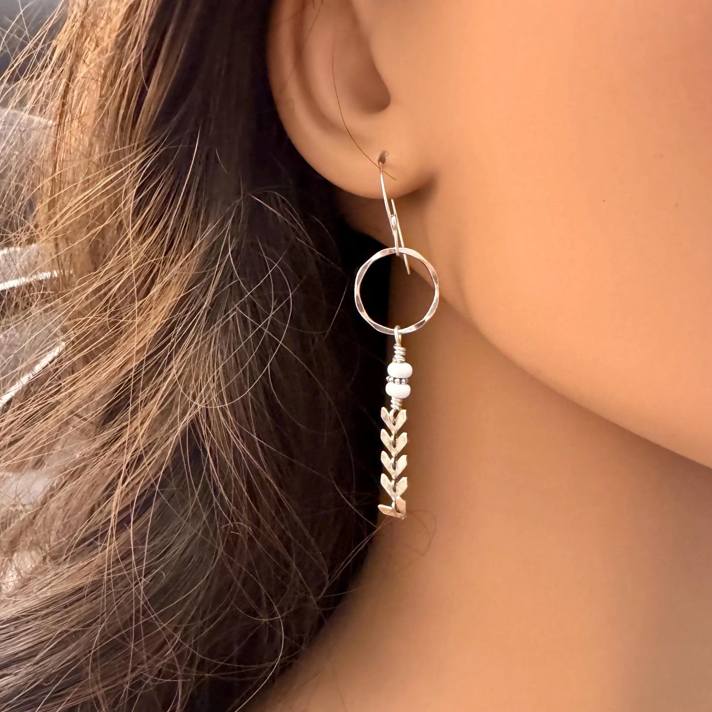 Sterling Silver Chevron Chain Circle Earrings – Turquoise & White Turquoise Options