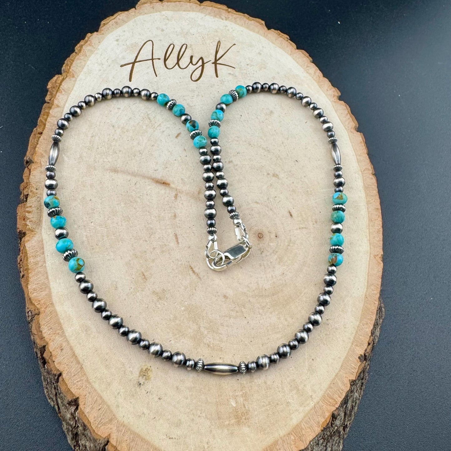 Kingman Turquoise& Navajo Pearl Sterling Silver Choker Necklace