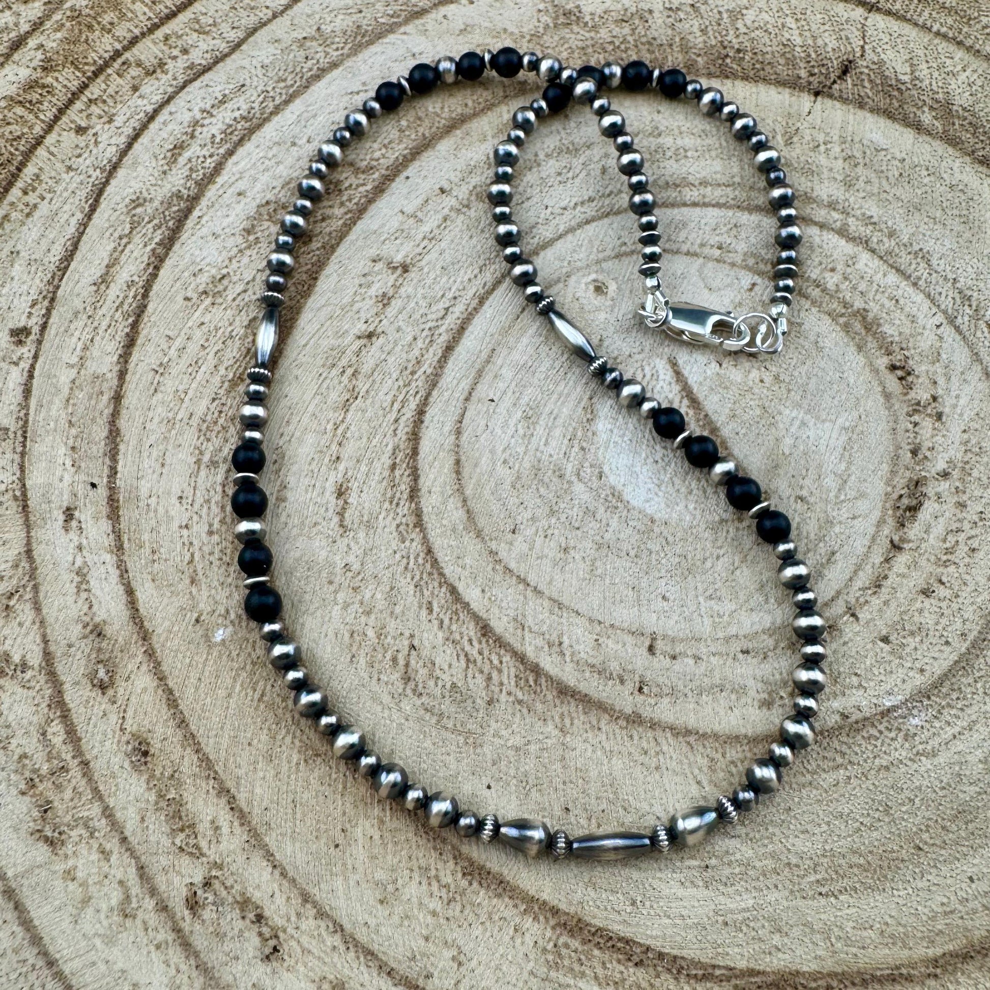 Navajo Pearl & Black Onyx Necklace - Elegant Sterling Silver Gemstone Jewelry