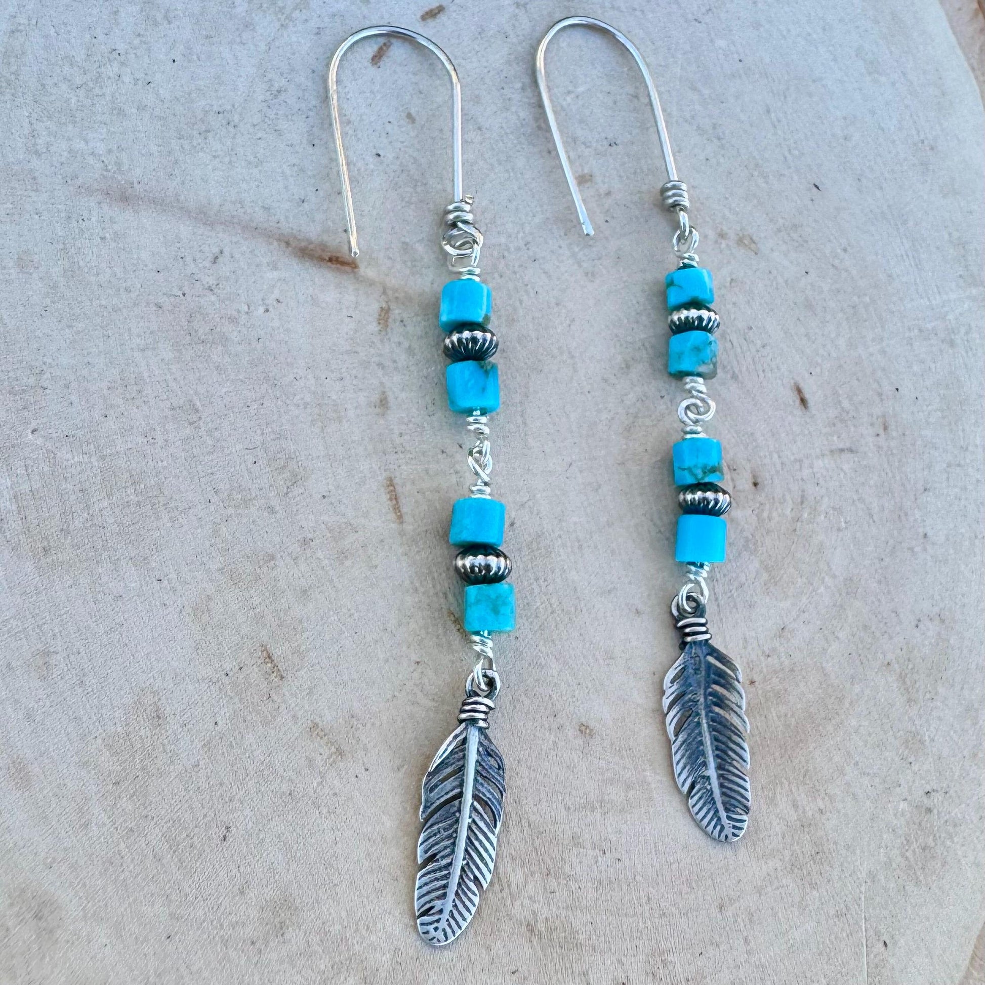 Rustic Sterling Silver Dangle Earrings with Kingman Turquoise & Navajo Pearls