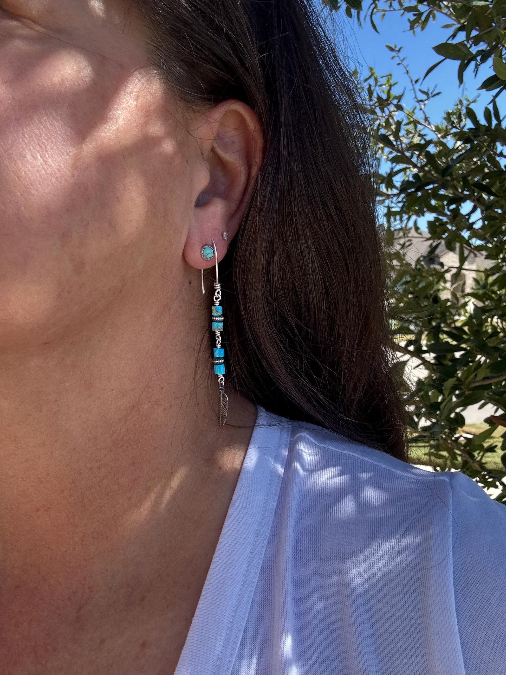 Rustic Sterling Silver Dangle Earrings with Kingman Turquoise & Navajo Pearls