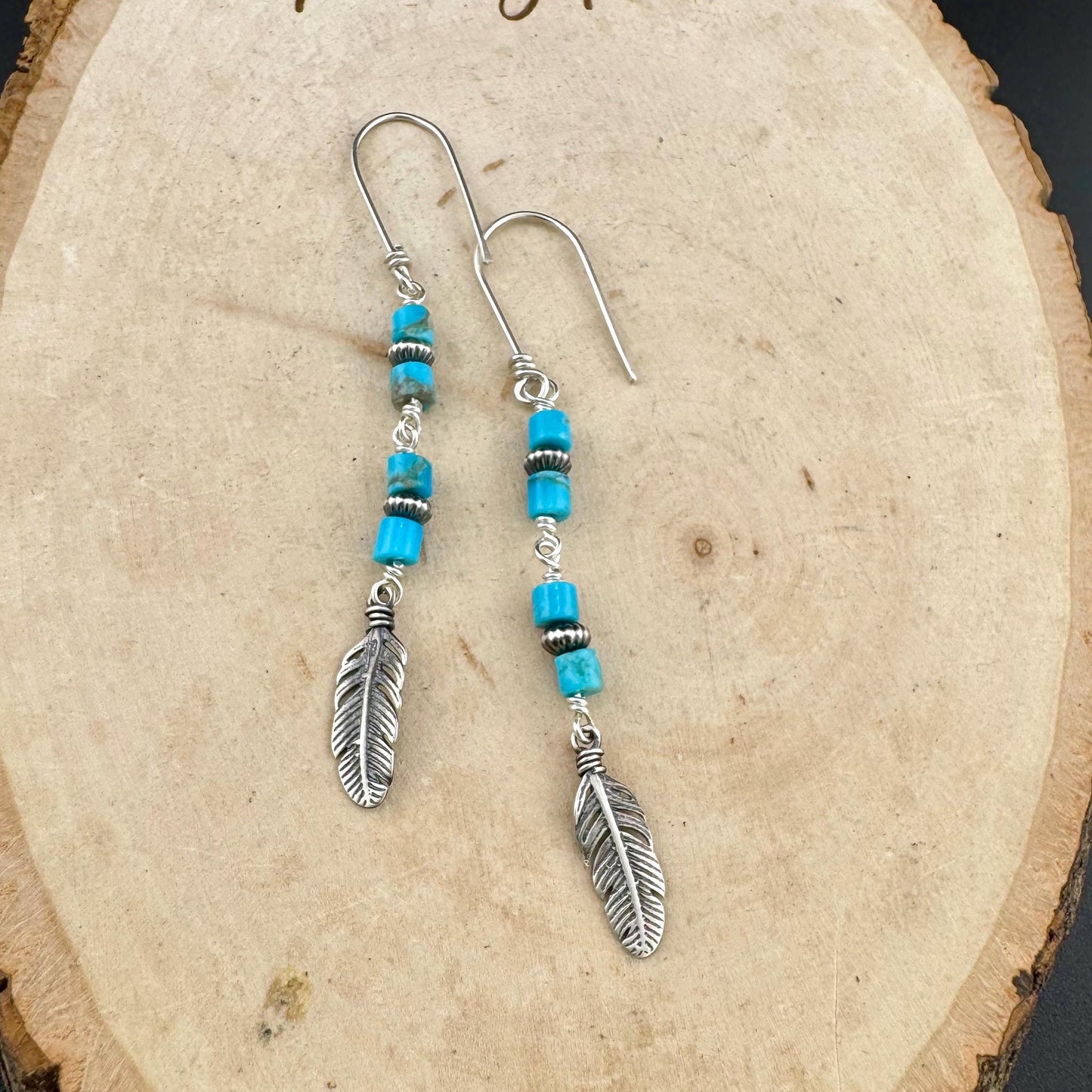 Rustic Sterling Silver Dangle Earrings with Kingman Turquoise & Navajo Pearls