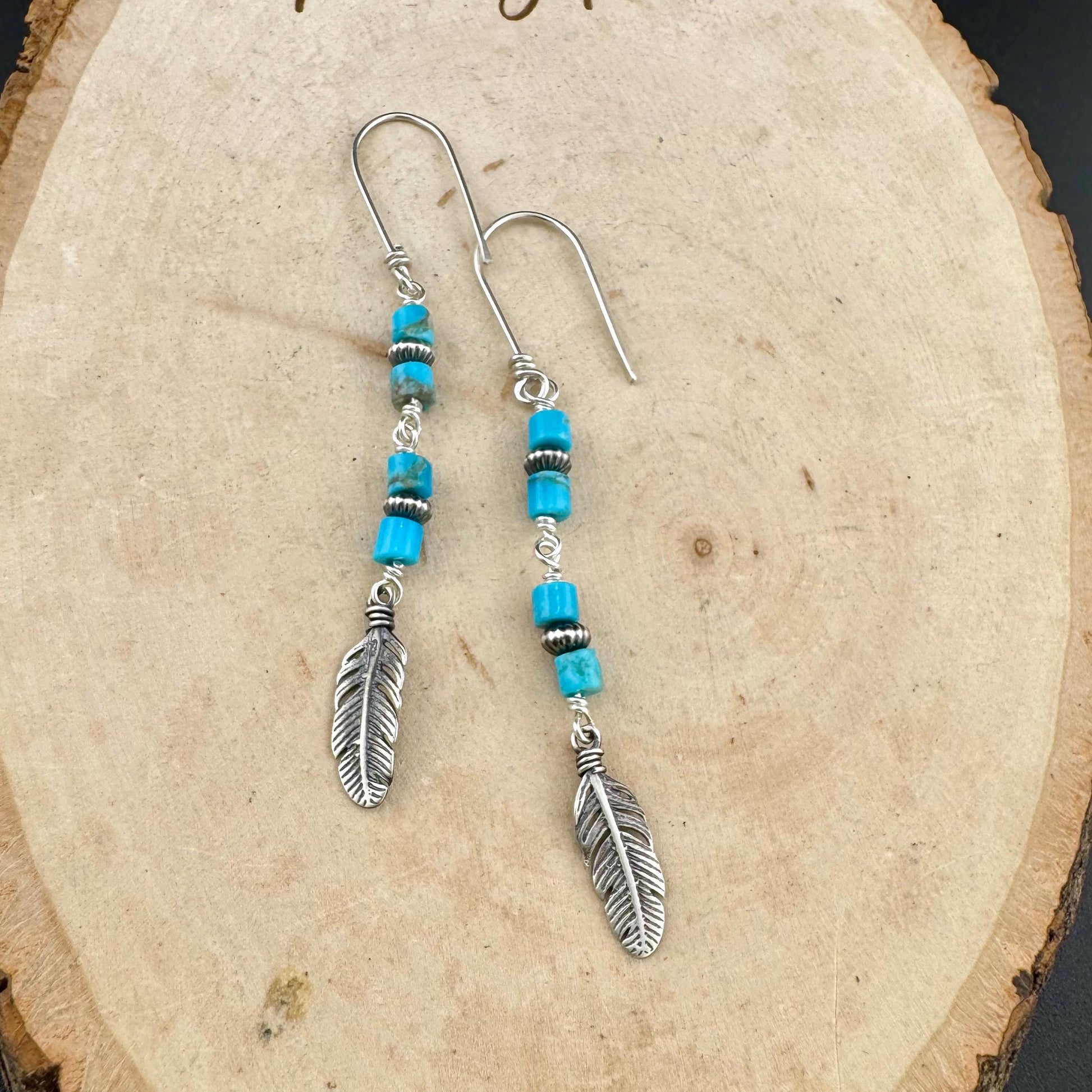 Rustic Sterling Silver Dangle Earrings with Kingman Turquoise & Navajo Pearls