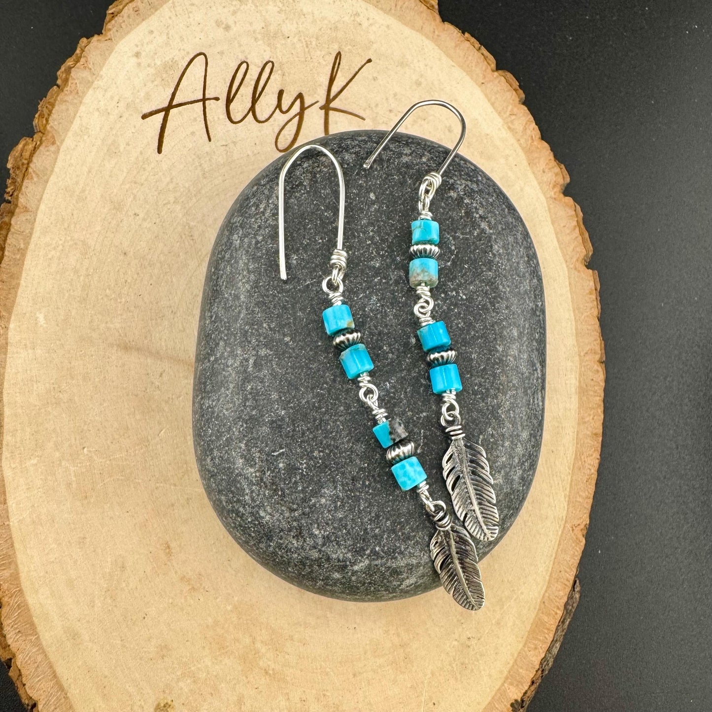 Rustic Sterling Silver Dangle Earrings with Kingman Turquoise & Navajo Pearls