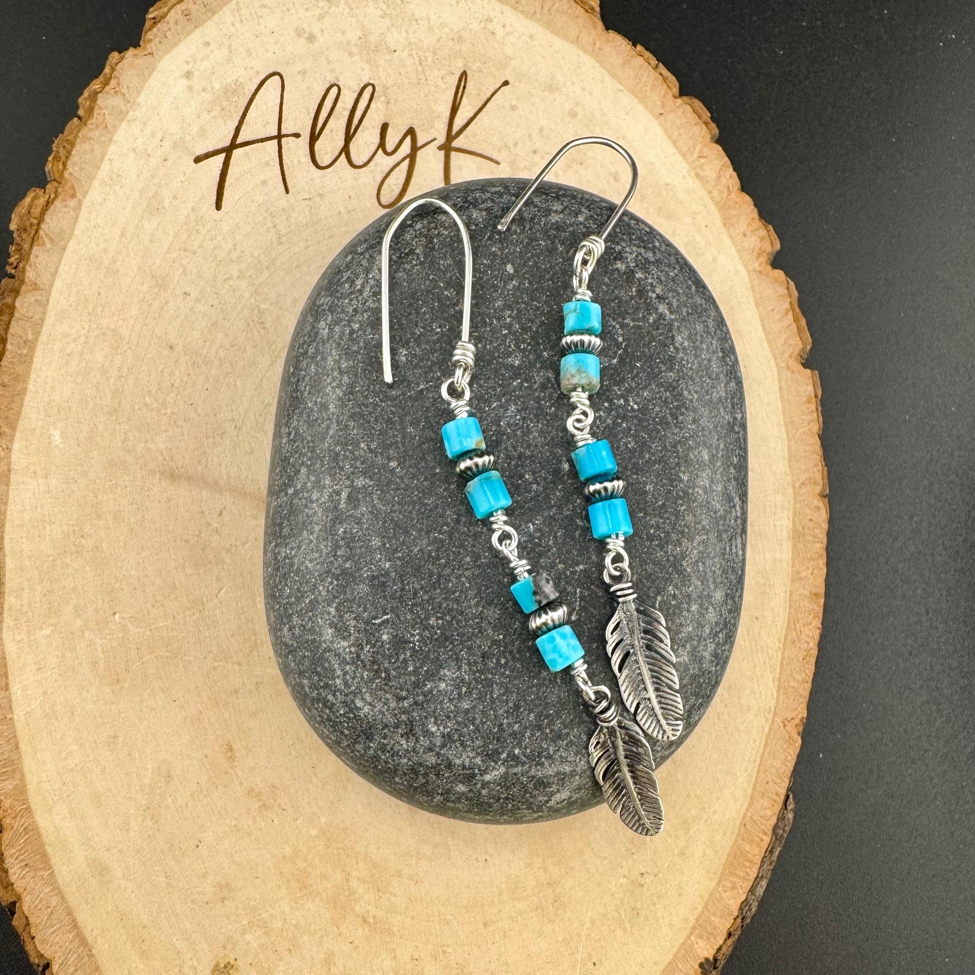 Rustic Sterling Silver Dangle Earrings with Kingman Turquoise & Navajo Pearls