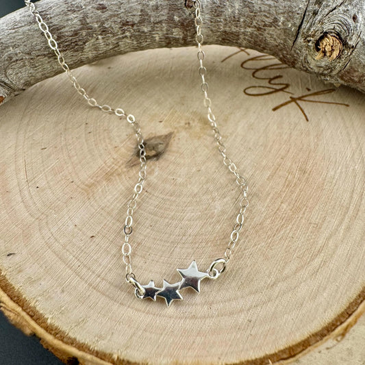 Sterling Silver Star Ankle Bracelet: Graduated Celestial Chain Anklet