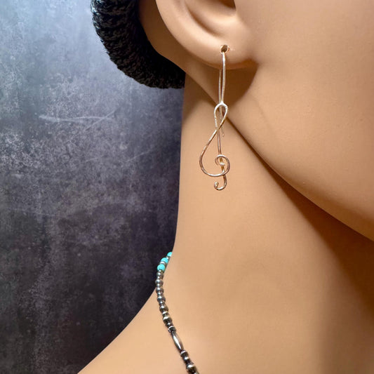 Sterling Silver Treble Clef Dangle Earrings – Unique Seamless Design (20g or 18g Option)