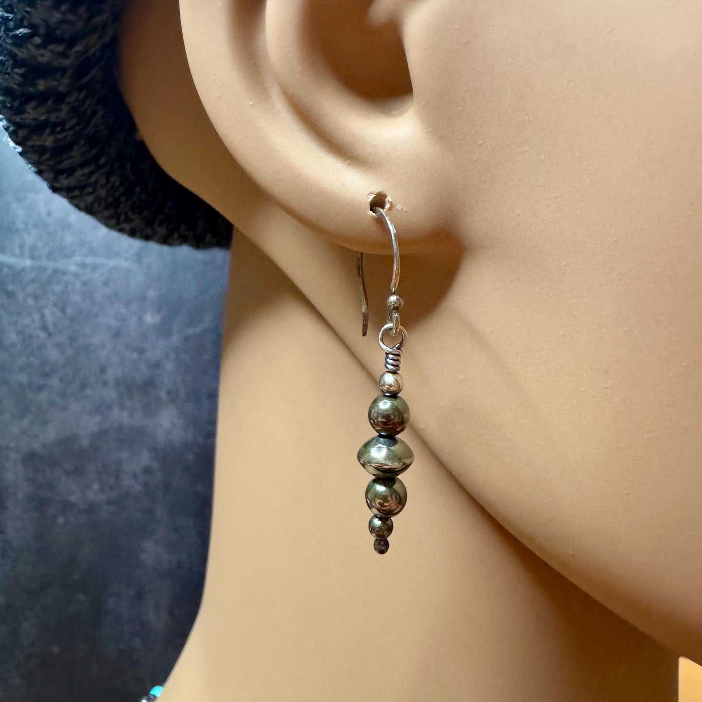 Navajo Pearl Dangle Earrings, Sterling Silver Drop Earrings