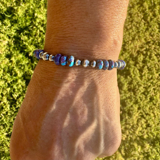 Sterling Silver Navajo Pearl & Spotted Purple Mohave Turquoise Bracelet