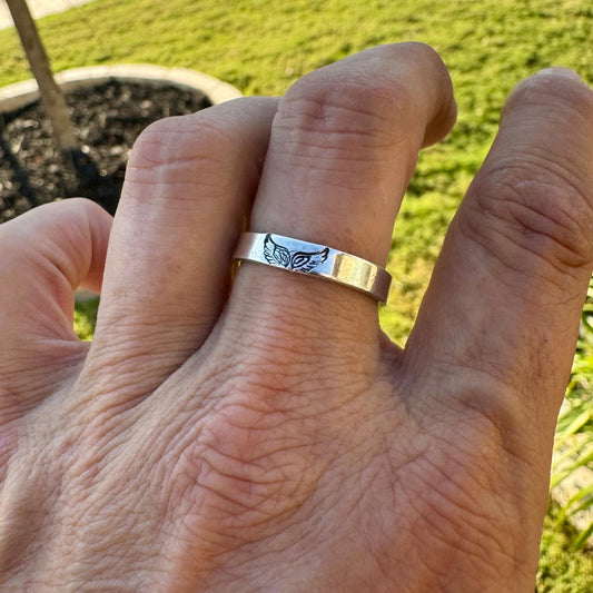 Sterling Silver 4mm Angel Wing Band Ring - Unique Jewelry Gift