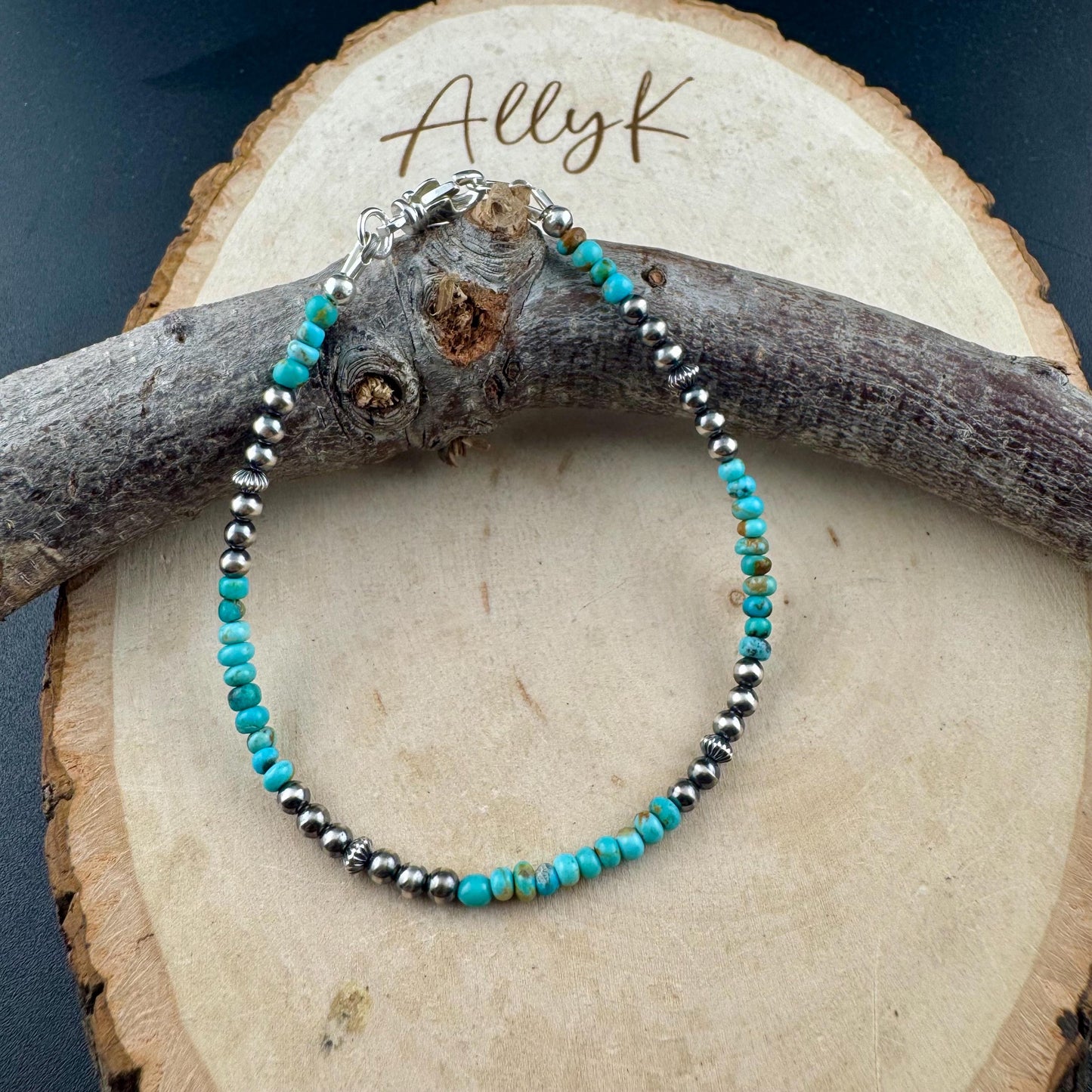 Tiny Turquoise & Navajo Pearl Bracelet - Sterling Silver Desert Pearl Minimalist Design