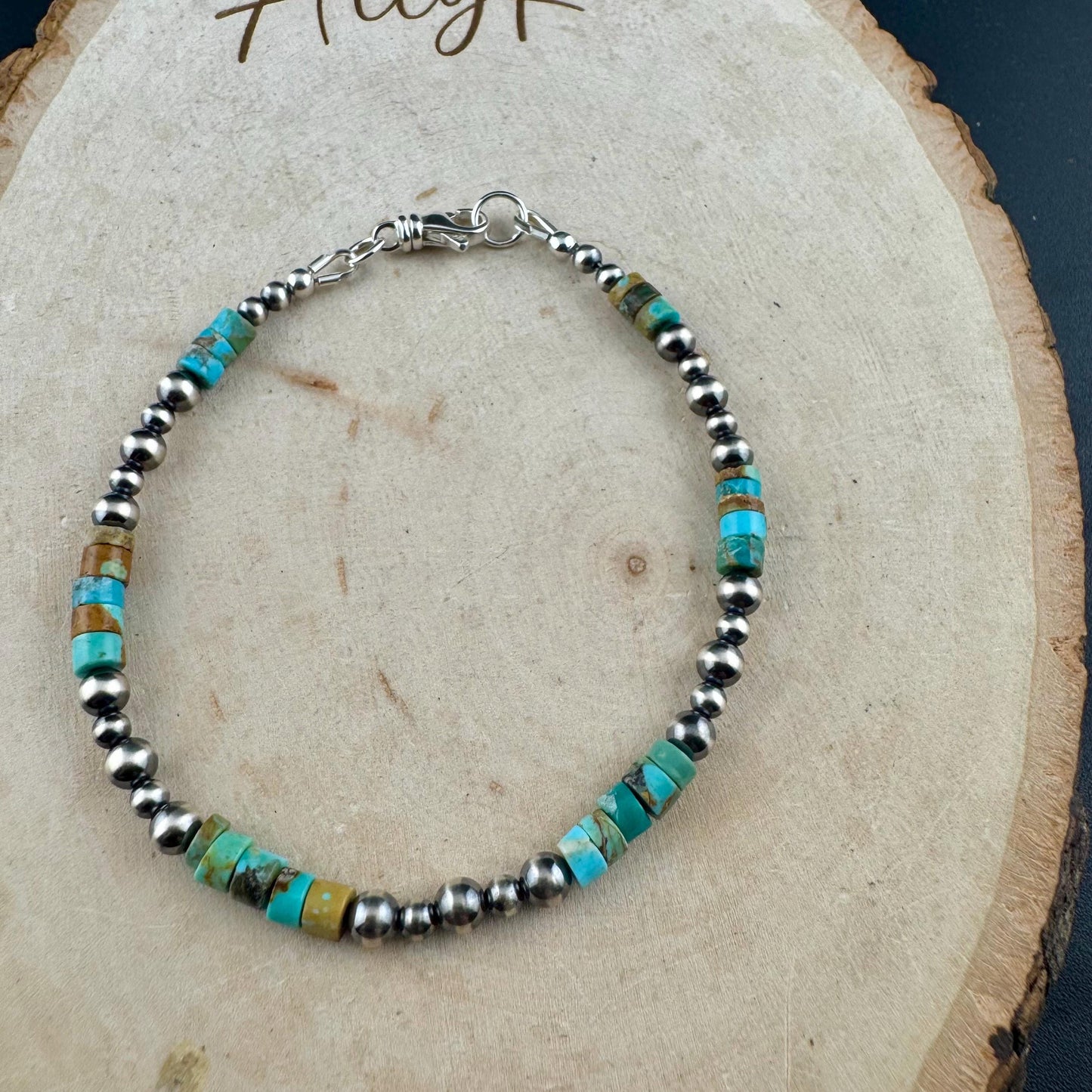 Kingman Turquoise & Navajo Pearl Bracelet - Sterling Silver Gemstone Jewelry