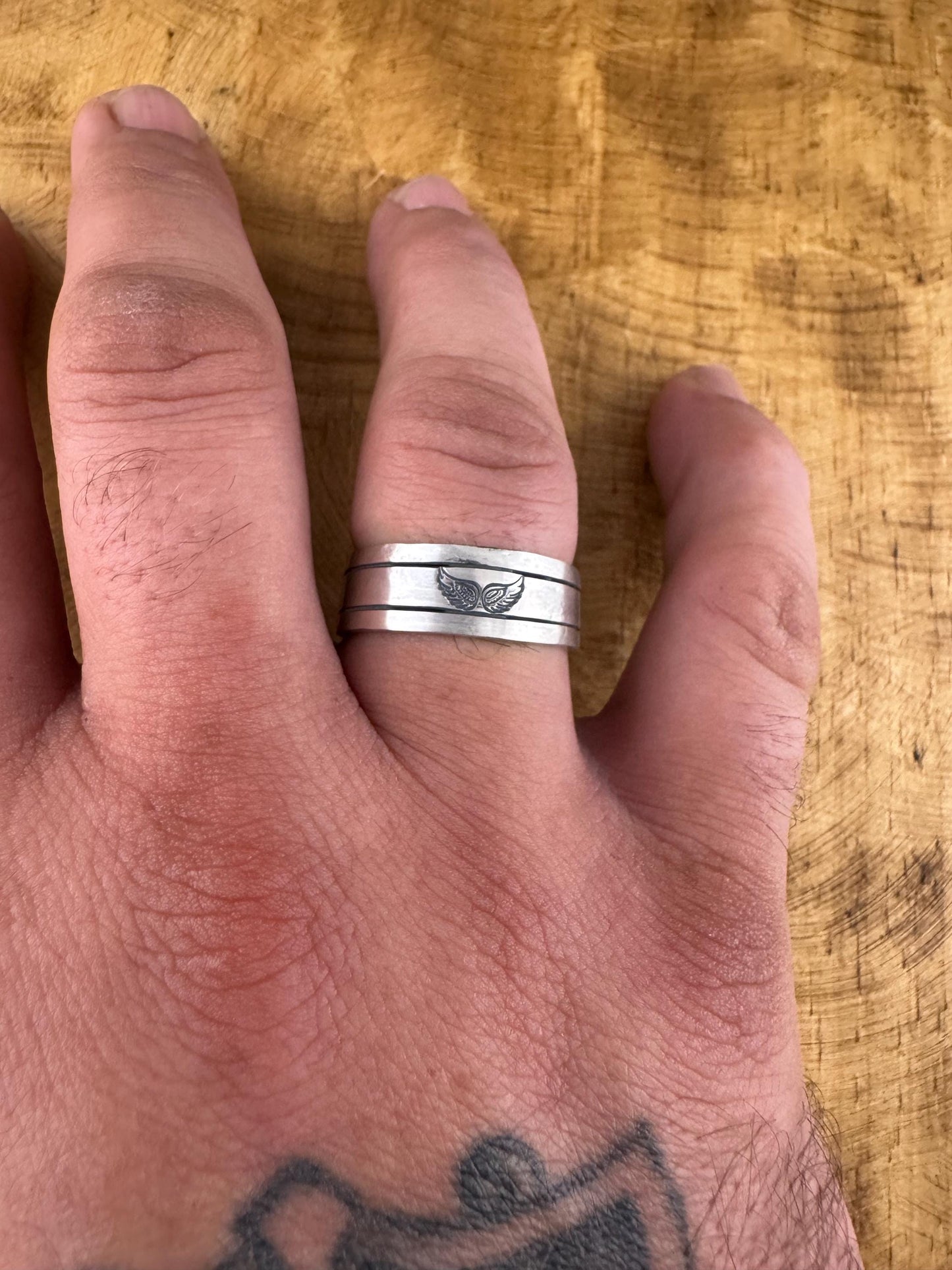 Sterling Silver 8mm Angel Wing Band Ring - Unique Men's Jewelry Gift