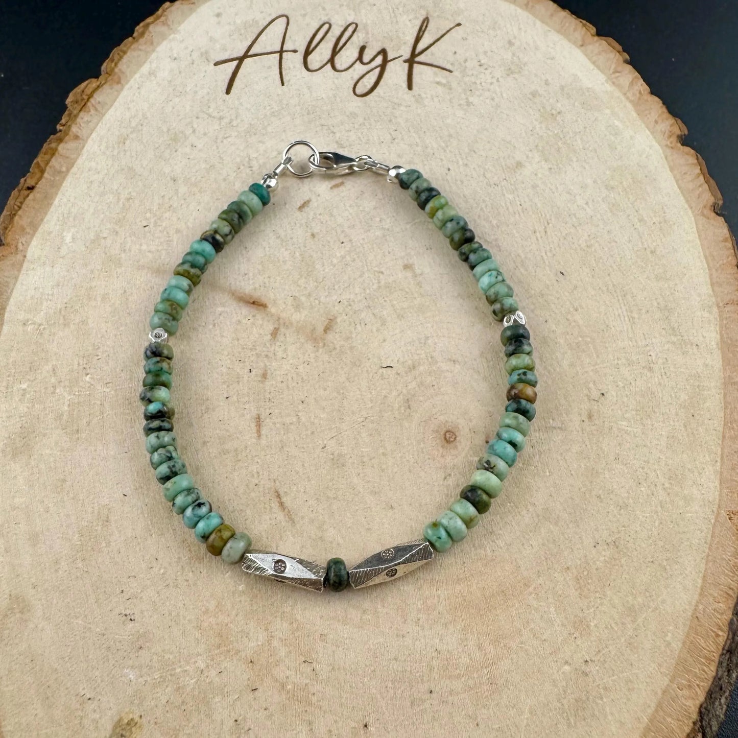 African Turquoise Bracelet – Sterling Silver Accent, Healing Jasper Jewelry, Stackable & Handmade
